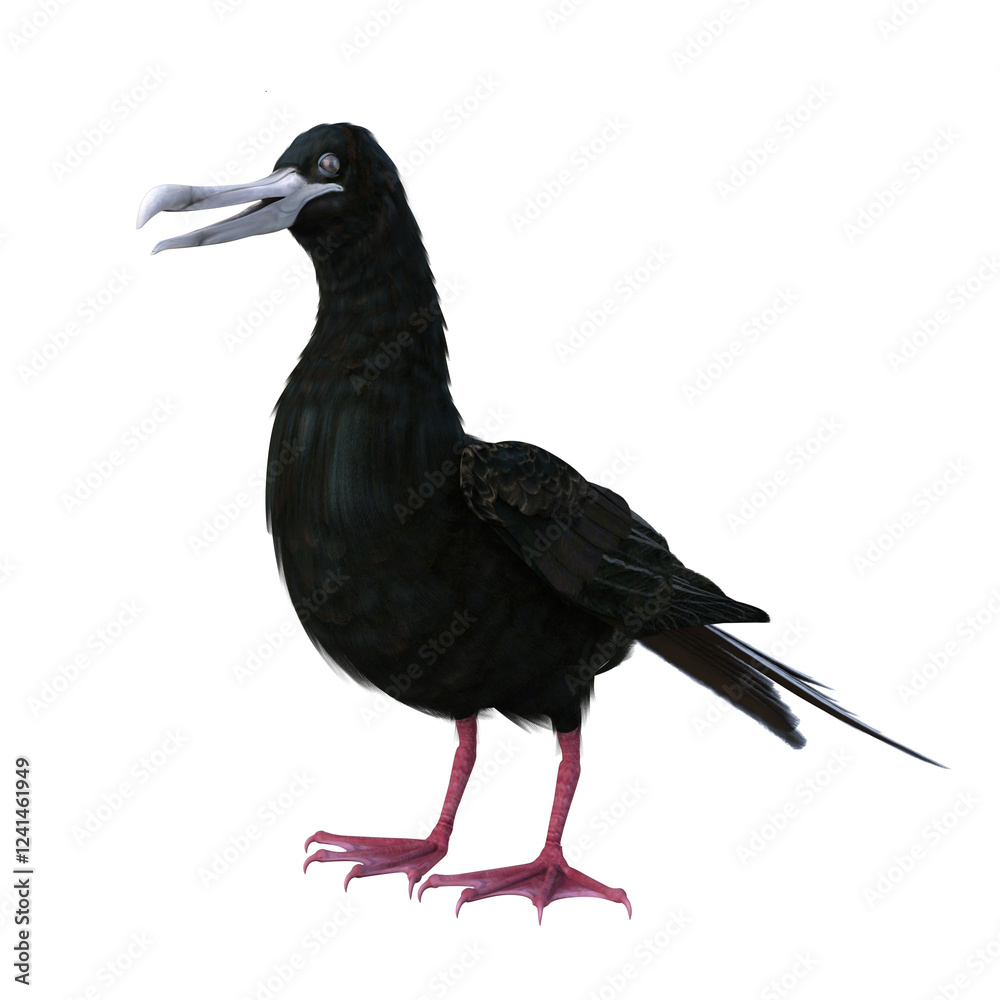 A male, non-breeding magnificent frigatebird, Fregata magnificens, smiling. 3D illustration on transparent background. A male, non-breeding magnificent frigatebird, Fregata magnificens, smiling. 3D illustration on transparent background.