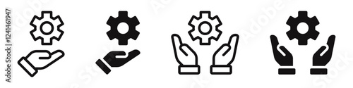 Gear in hand icons set. Service, support, setting, progress symbol collection. Vector Illustration.