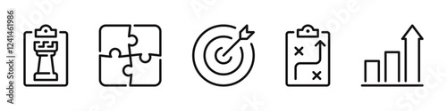 Strategy icons set. Business strategy management and planning concept.Action plan, solutions, plans, and success targets. Vector illustration