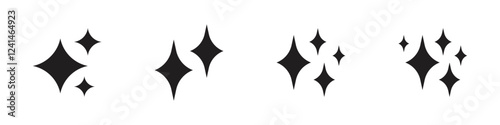 Sparkles symbol. Different black sparkle shapes. Vector illustration.