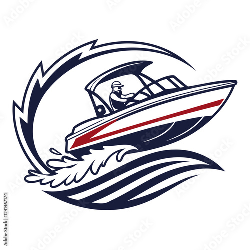 Speed Jet Boat logo Vector art Speedboat vector illustration isolated on a transparent background