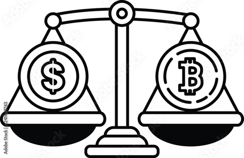 One side has a dollar sign and the other side has a bitcoin symbol