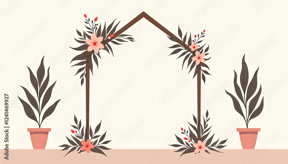 Obraz premium Floral archway with potted plants on light background