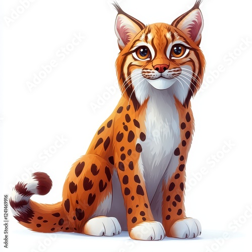 Adorable Lynx Kitten Sitting Pretty Wild Cat Wildlife Animal Illustration