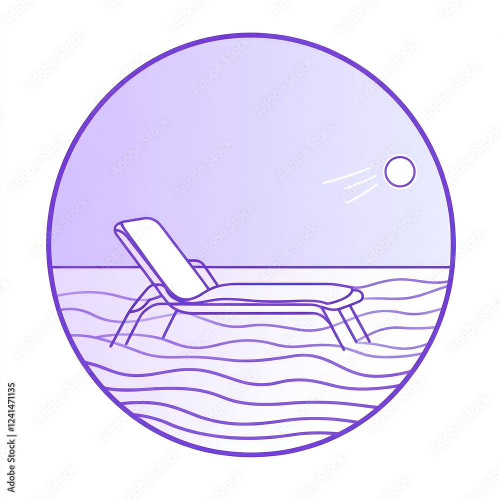 Beach chair in calm ocean, sun above. Relaxation, summer vacation Beach chair in calm ocean, sun above. Relaxation, summer vacation