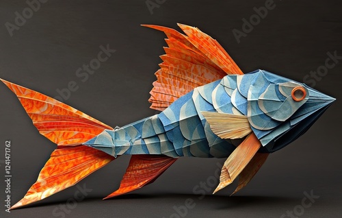 A fish figure, folded from paper, serving as an abstract symbol of fish as food photo