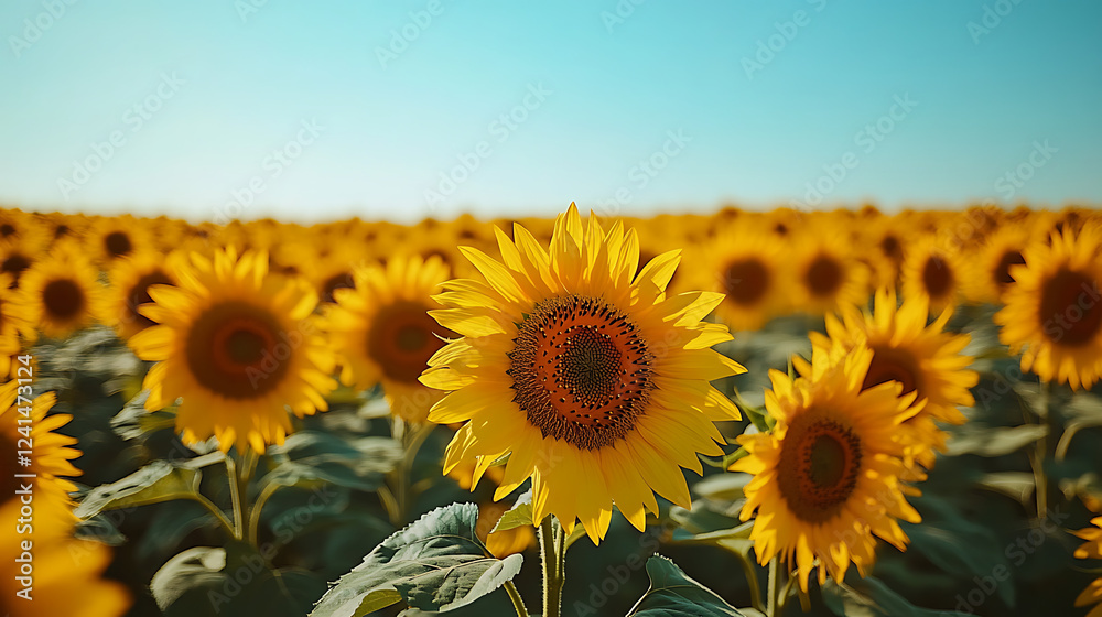 Fototapeta premium Vibrant Sunflower Field at Golden Hour