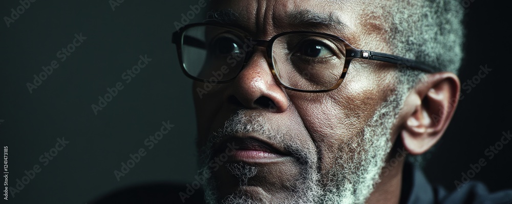Thoughtful senior man portrait, dark background, pensive expression, documentary use Thoughtful senior man portrait, dark background, pensive expression, documentary use