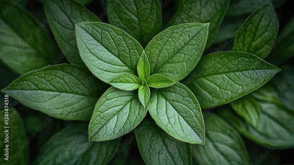 Vibrant Green Leaves Forming A Symmetrical Pattern Vibrant Green Leaves Forming A Symmetrical Pattern
