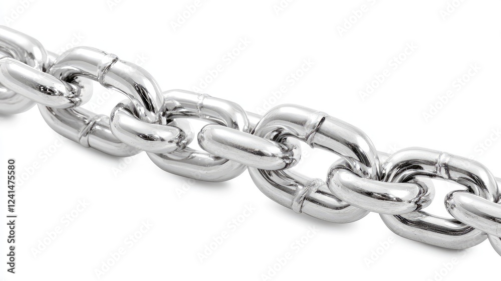 Obraz premium Shiny metal chain links on white background; strength, connection concept