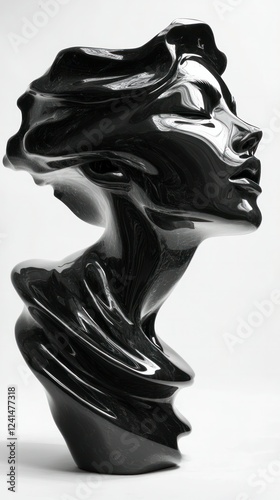 A fierce black-and-white sculpture viewed from the side, its bold energy and intricate texture enhanced by a 55mm lens. photo