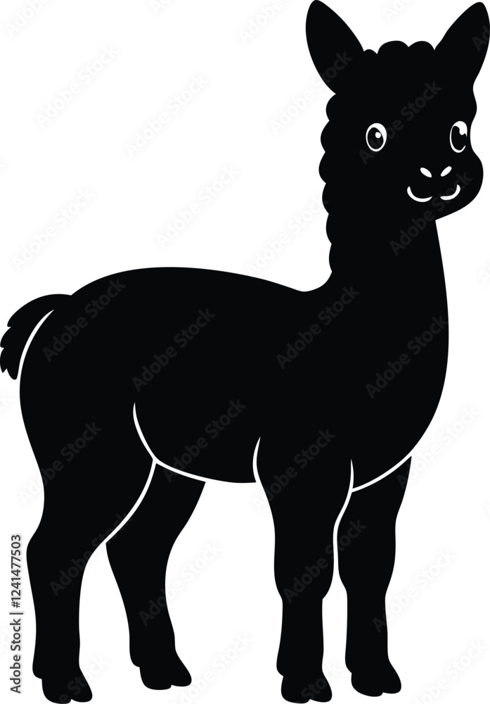 A cute baby Alpaca a silhouette illustration. A cute baby Alpaca a silhouette illustration.