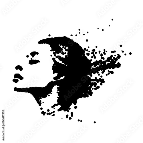 Stylized silhouette of a woman's face in abstract dot pattern.