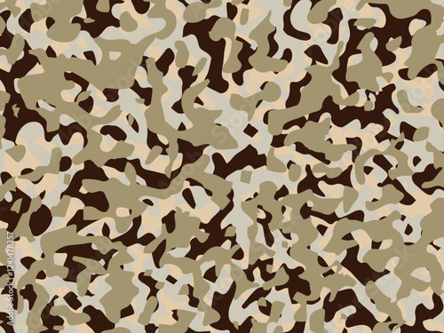 Seamless camouflage pattern. Close-up of military camouflage uniform surface. Seamless texture for printing on clothes, paper, fabric, military paint. Army background, vector pattern.