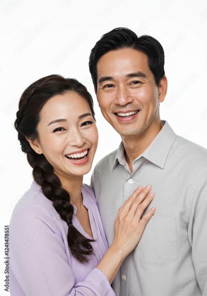 Happy Asian Couple Smiling Together, Close-Up Portrait Happy Asian Couple Smiling Together, Close-Up Portrait