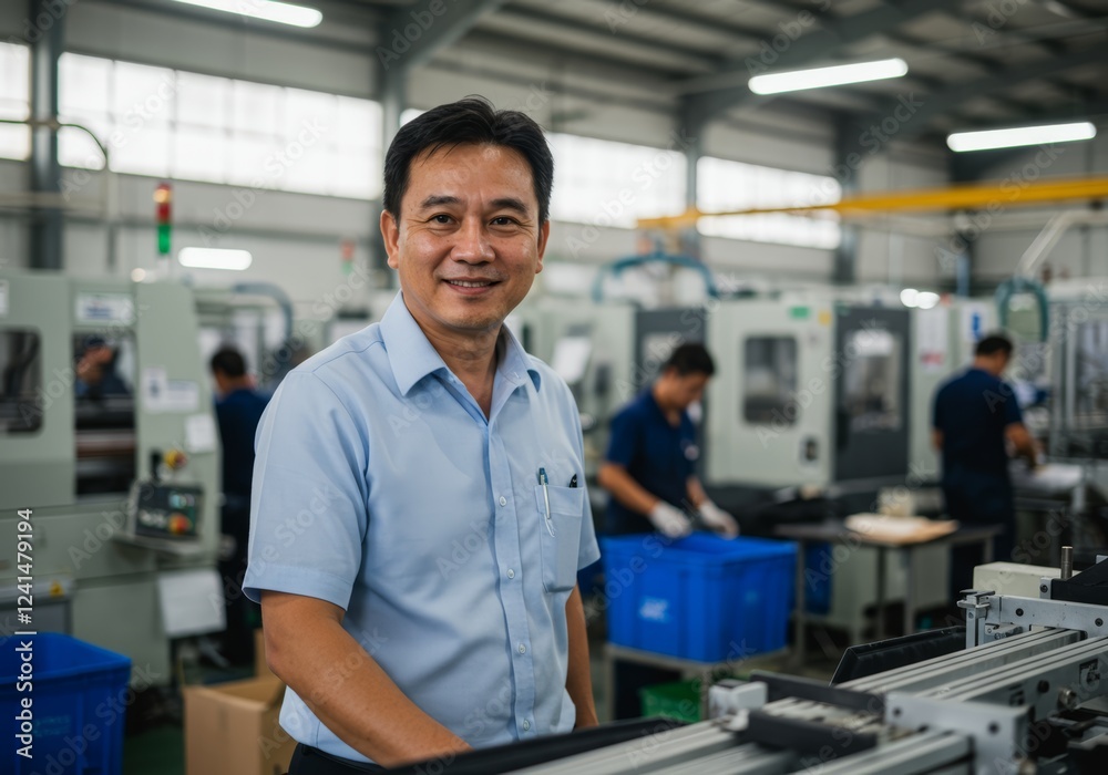 Smiling Factory Manager in Modern Plant Smiling Factory Manager in Modern Plant