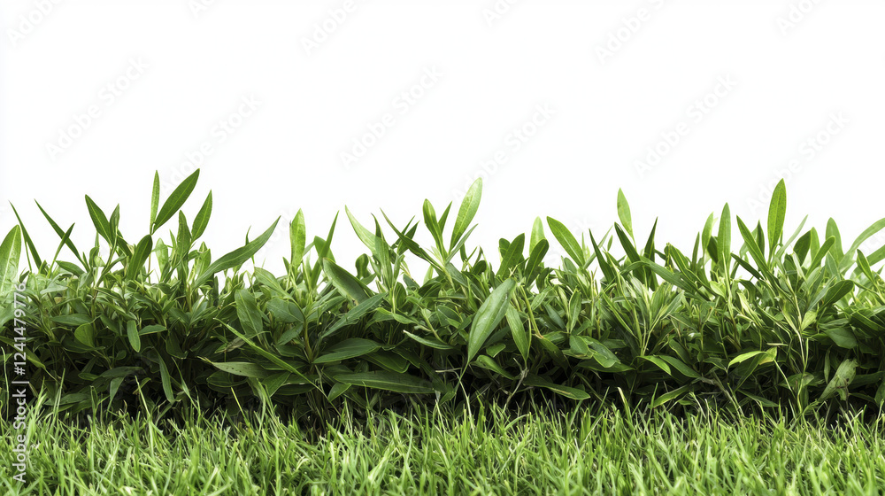 Obraz premium Lush green grass and vibrant leaves create serene natural landscape