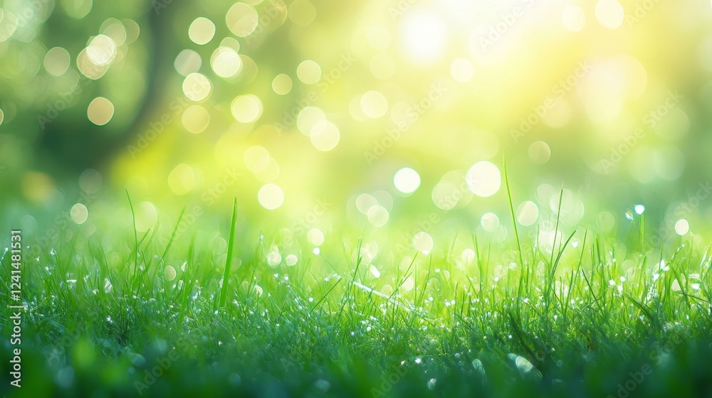 Obraz premium Sparkling bokeh effects on blurred green grass outdoor setting nature photography tranquil environment macro view serenity