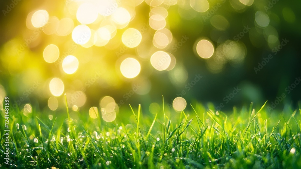 Obraz premium Sparkling bokeh effect lush green grass nature photography outdoor environment close-up view blurred background concept