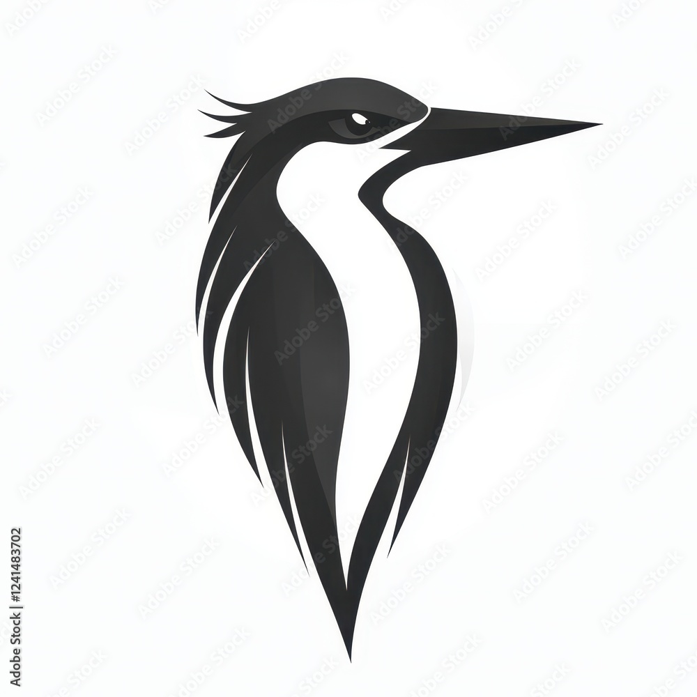 Obraz premium Elegant Black and White Kingfisher Bird Design Illustration Graphic