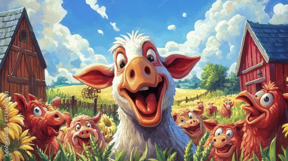 Obraz premium Enhancing creativity with cheerful farm animal design in a whimsical art studio