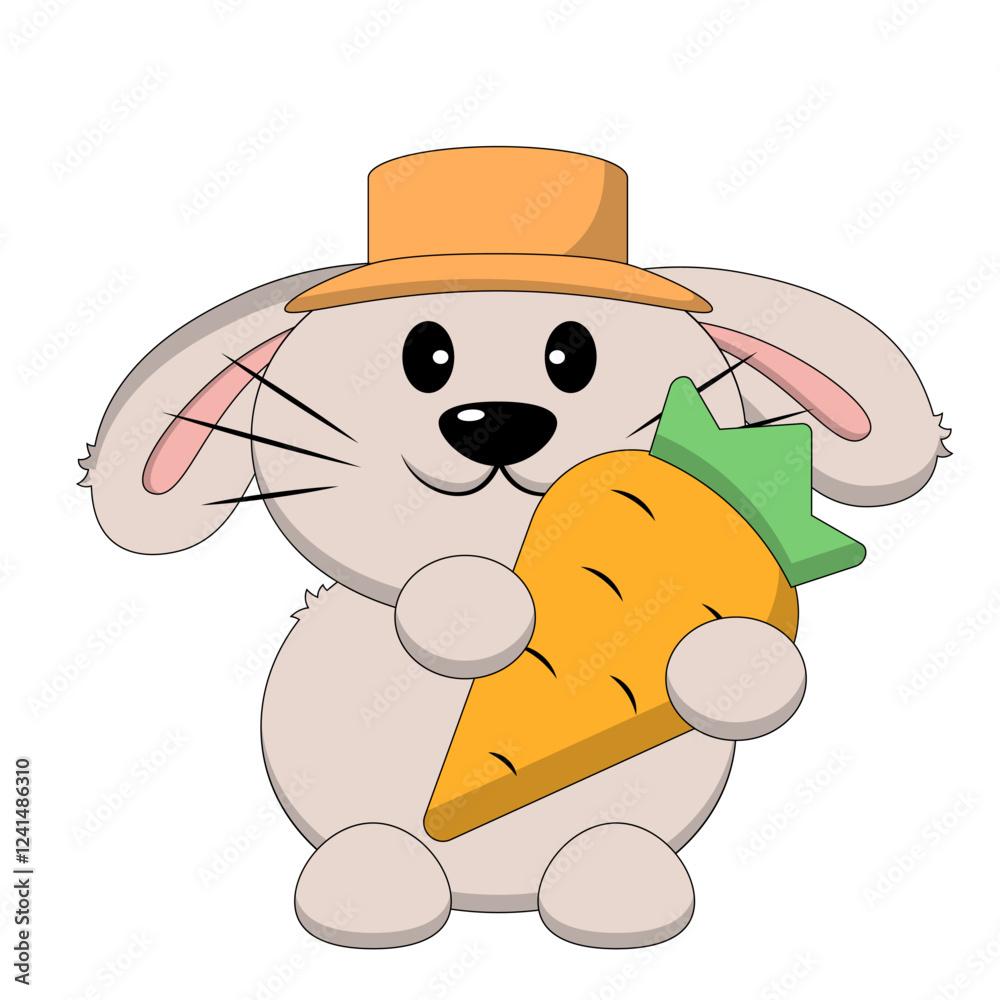 Fototapeta premium Cute Rabbit with Carrot in color