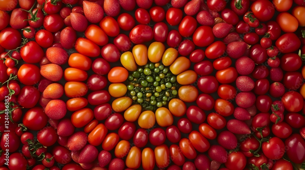 Vibrant Arrangement of Red and Yellow Tomatoes in Circular Pattern Vibrant Arrangement of Red and Yellow Tomatoes in Circular Pattern
