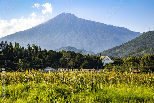 Landscape with Mount Meru in Arusha, Tanzania photo