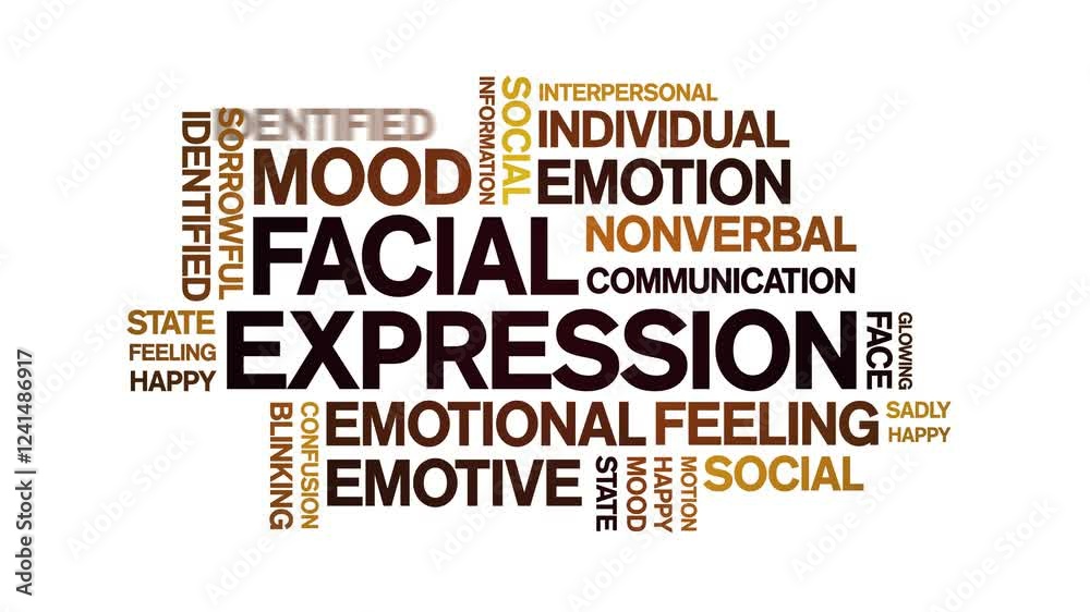 Facial Expression animated word cloud;text design animation tag kinetic typography seamless loop.