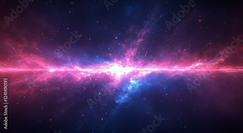 Vibrant cosmic colors blend in a galaxy filled with stardust and light in dee...