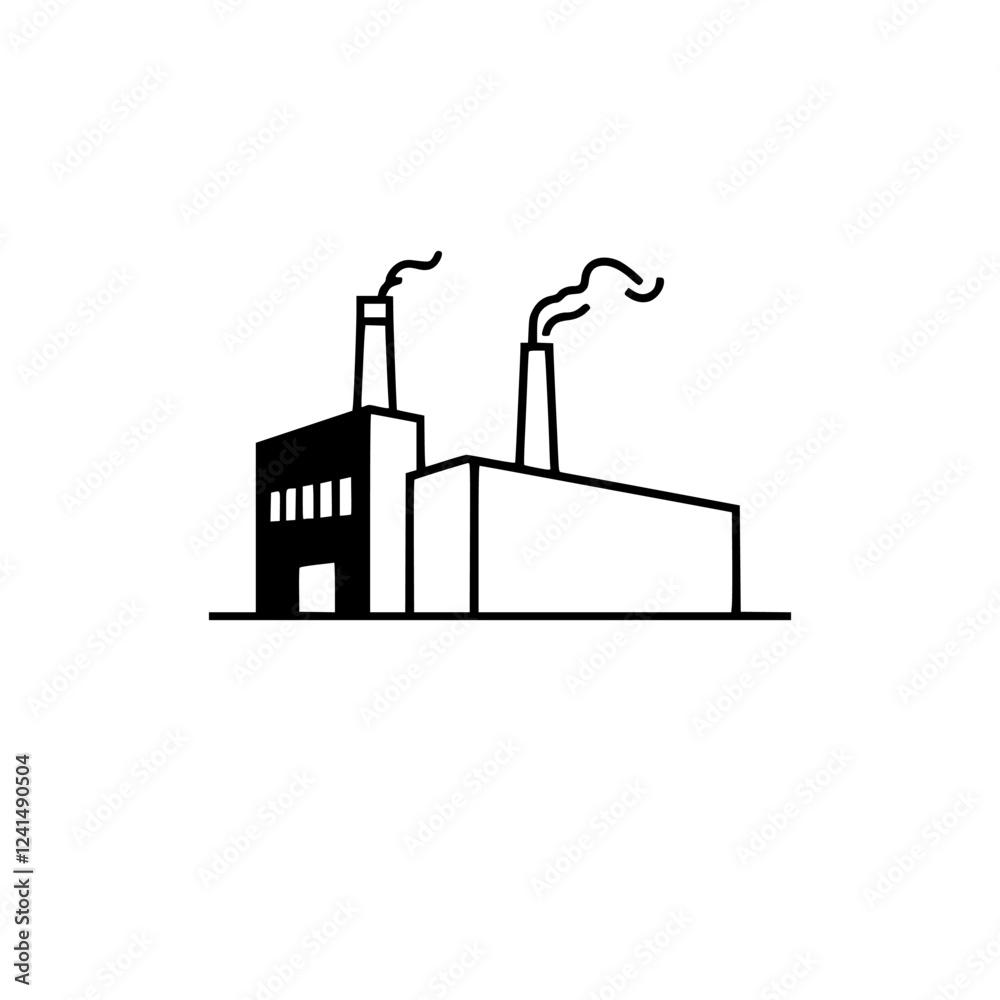 Industrial Factory Building: A Minimalist Vector Illustration. Perfect for industrial, manufacturing, and business concepts. Depicts a simple factory with chimneys, symbolizing production and energy. Industrial Factory Building: A Minimalist Vector Illustration. Perfect for industrial, manufacturing, and business concepts. Depicts a simple factory with chimneys, symbolizing production and energy.