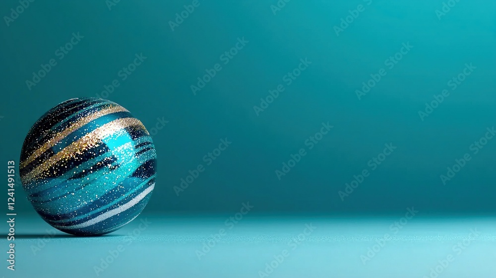 A close-up of an Easter egg on a blue surface with gold and black stripes A close-up of an Easter egg on a blue surface with gold and black stripes