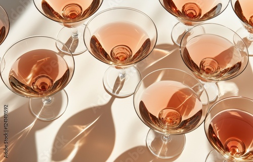 Elegant rose cocktails arranged on a light surface creating beautiful shadows...