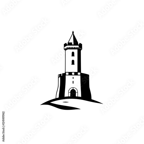 Majestic Medieval Castle Tower on a Hilltop: A Historic Fortification and Architectural Marvel