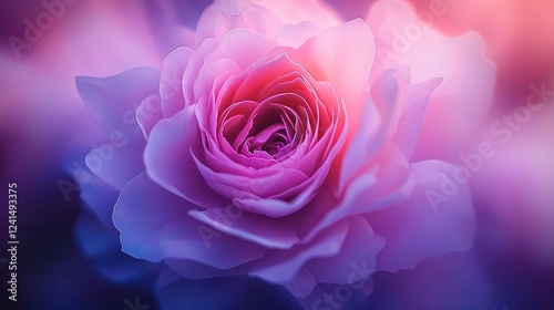   A close-up of a pink flower with a blurred background featuring blue and pink flowers is captured in the foreground