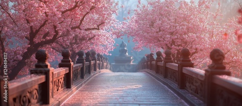 Serene cherry blossom pathway in a tranquil park during springtime