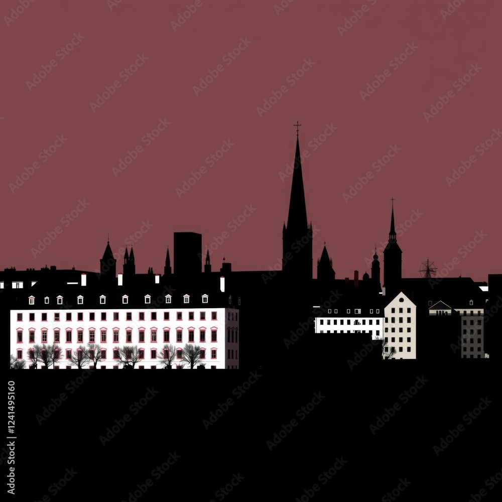 Obraz premium Paisaje urbano con niebla: siluetas de rascacielos y arquitectura moderna minimalista silhouetted skyline cityscape architecture illustration building city vector
