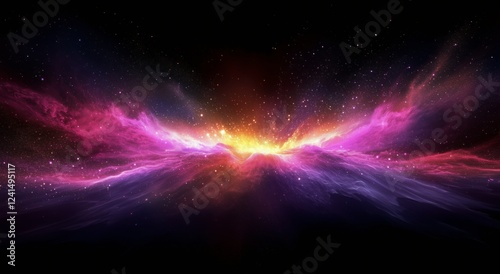 Colorful cosmic explosion in deep space with swirling nebulae and stars durin...