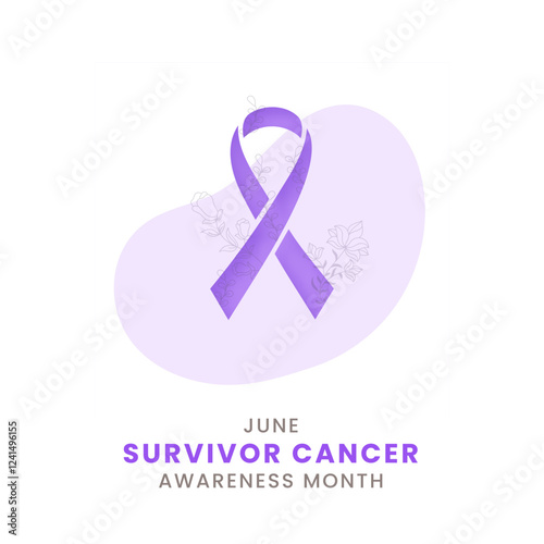 A minimalist design featuring a Survivor cancer awareness ribbon on a white background with abstract shapes.