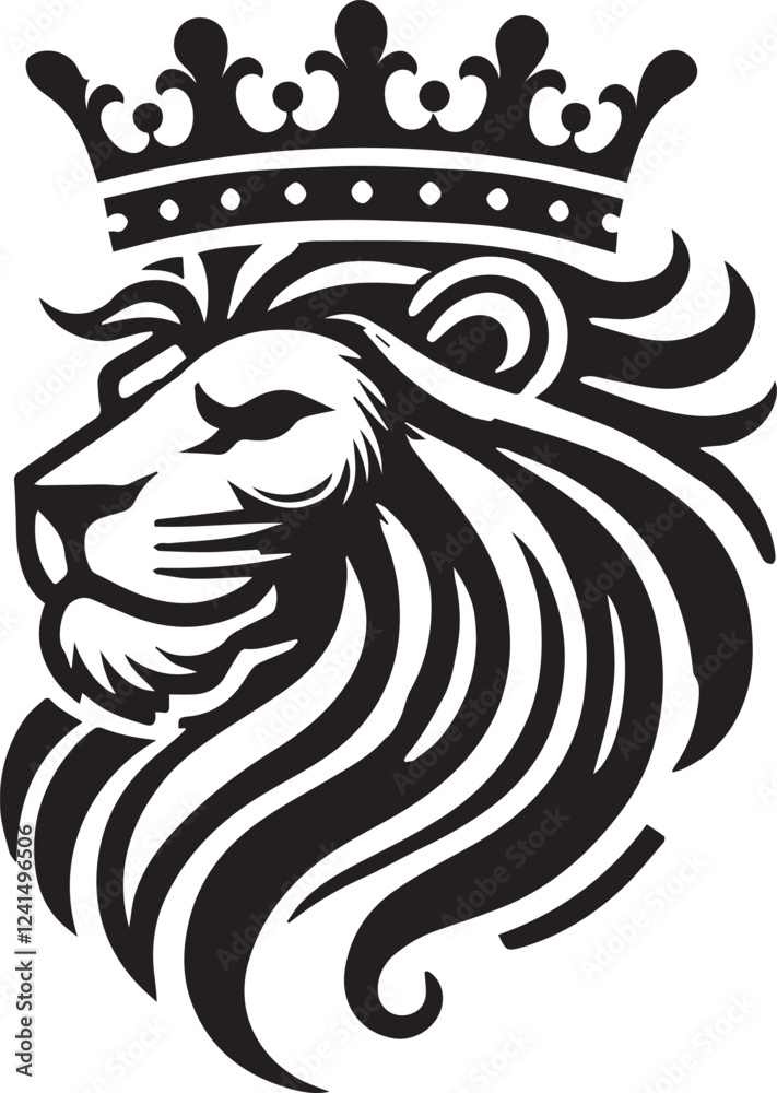 Fototapeta premium Bold and Elegant Lion Head with Royal Crown Vector Illustration
