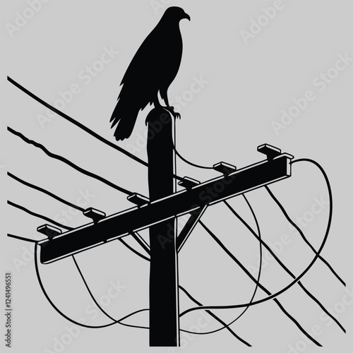 a bird sitting on a telephone pole silhouette vector design art and illustration