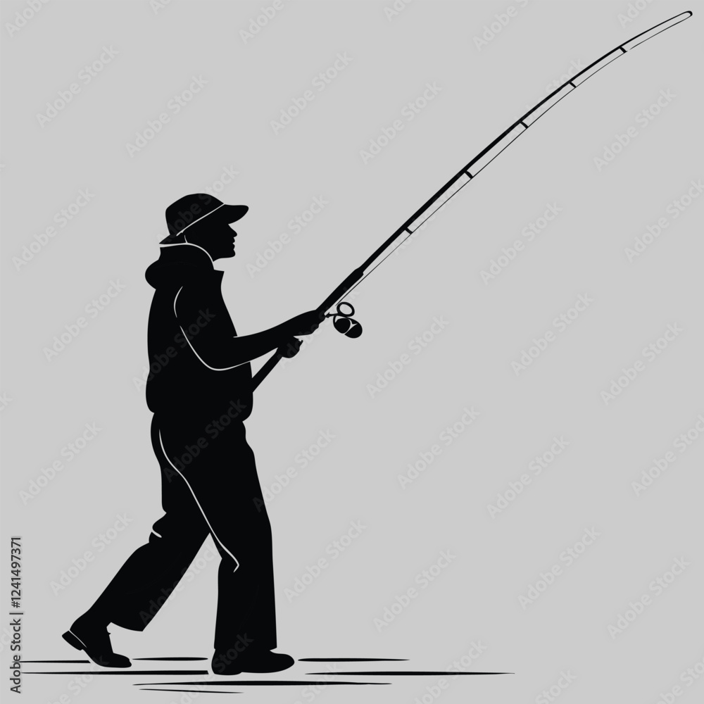 a fisherman holding a fishing rod silhouette vector design art and illustration a fisherman holding a fishing rod silhouette vector design art and illustration