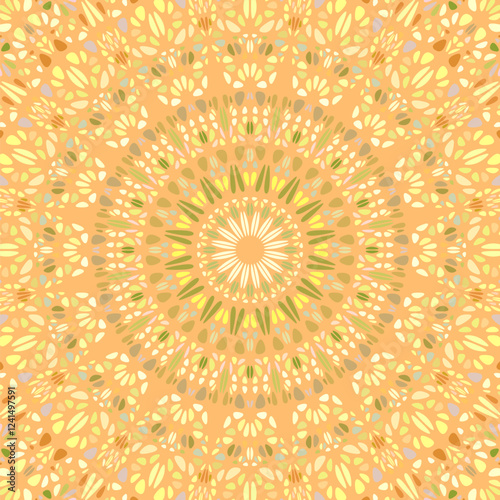 Dynamic round floral mosaic mandala background - hypnotic abstract circular psychedelic vector art from colorful shapes