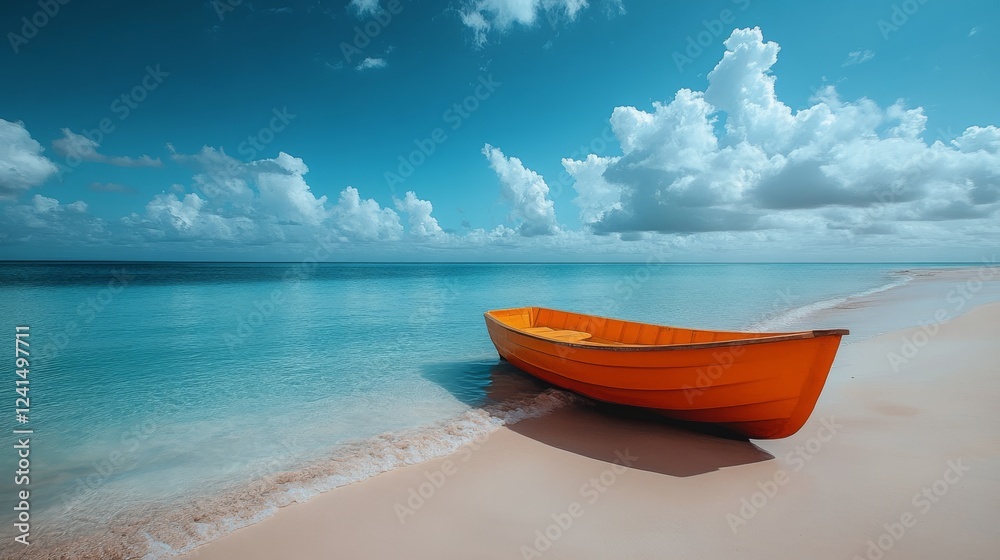 Naklejka premium Serene Tropical Paradise on a Solitary Beach with Palm Tree