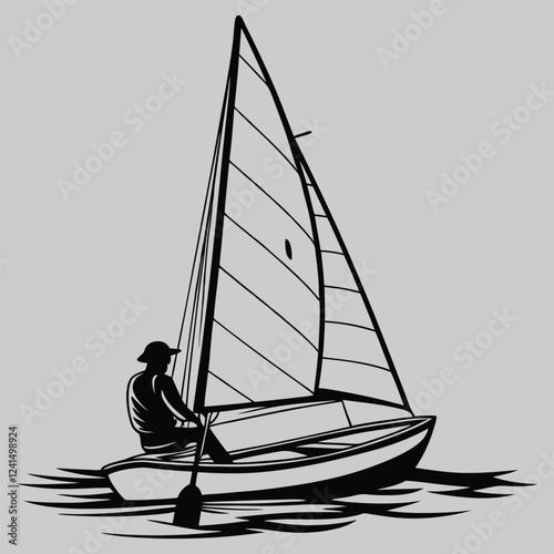 a person steering a sailboat silhouette vector design art and illustration