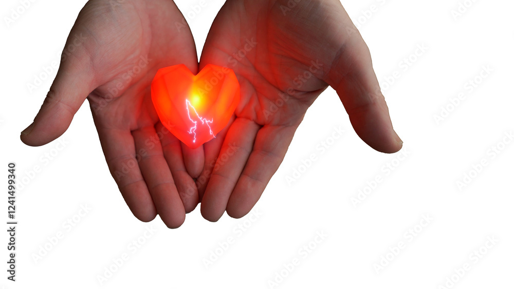 Hands holding glowing red heart symbolizing organ donation and valentine's day