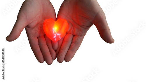 Hands holding glowing red heart symbolizing organ donation and valentine's day