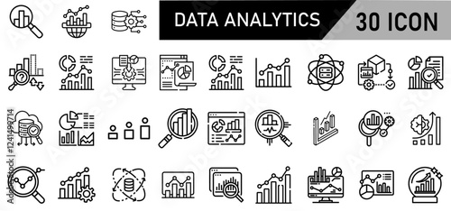 Minimalist Data Analytics Icon Pack | 30 Outline Vector Icons, Editable stroke. 