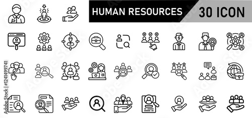 Minimalist Human Resources Icon Pack | 30 Outline Vector Icons, Editable stroke. 
