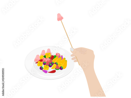 Thai dessert luk chup on a white background.